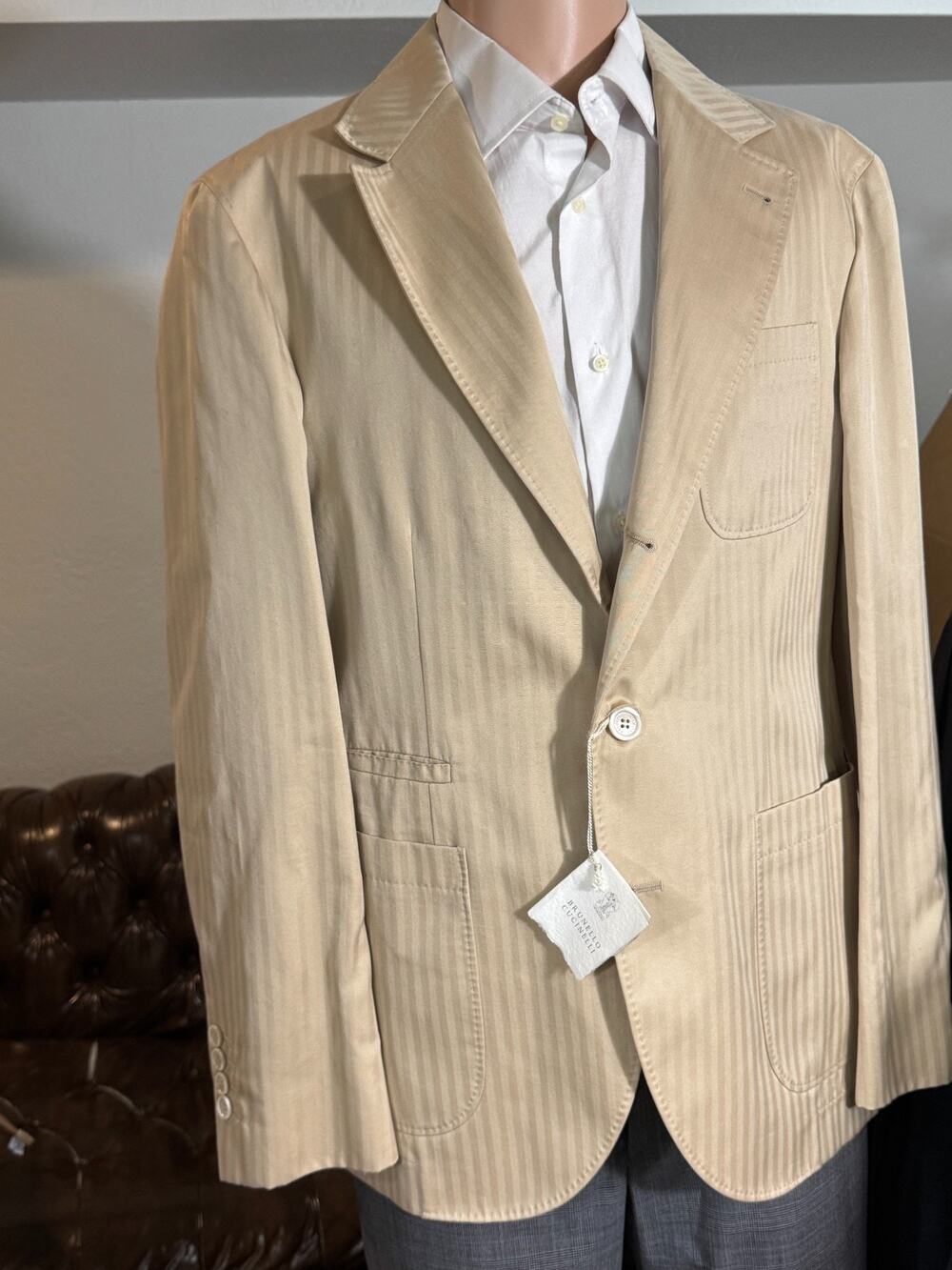 Brunello Cucinelli New With Tags Herringbone Cotton Blazer Deconstructed 50 40R